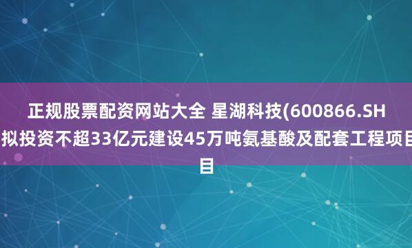 正规股票配资网站大全 星湖科技(600866.SH)拟投资不超33亿元建设45万吨氨基酸及配套工程项目